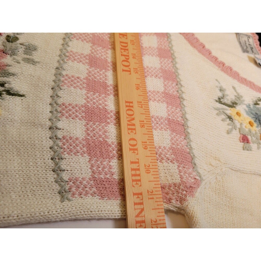 Vintage 90s Knit & Pearl Collectibles Patchwork Sweater Large Cotton Ramie Pink - Picture 16 of 16
